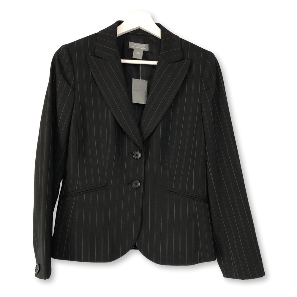 Ann Taylor Petite Black Pinstripe Blazer Size 4